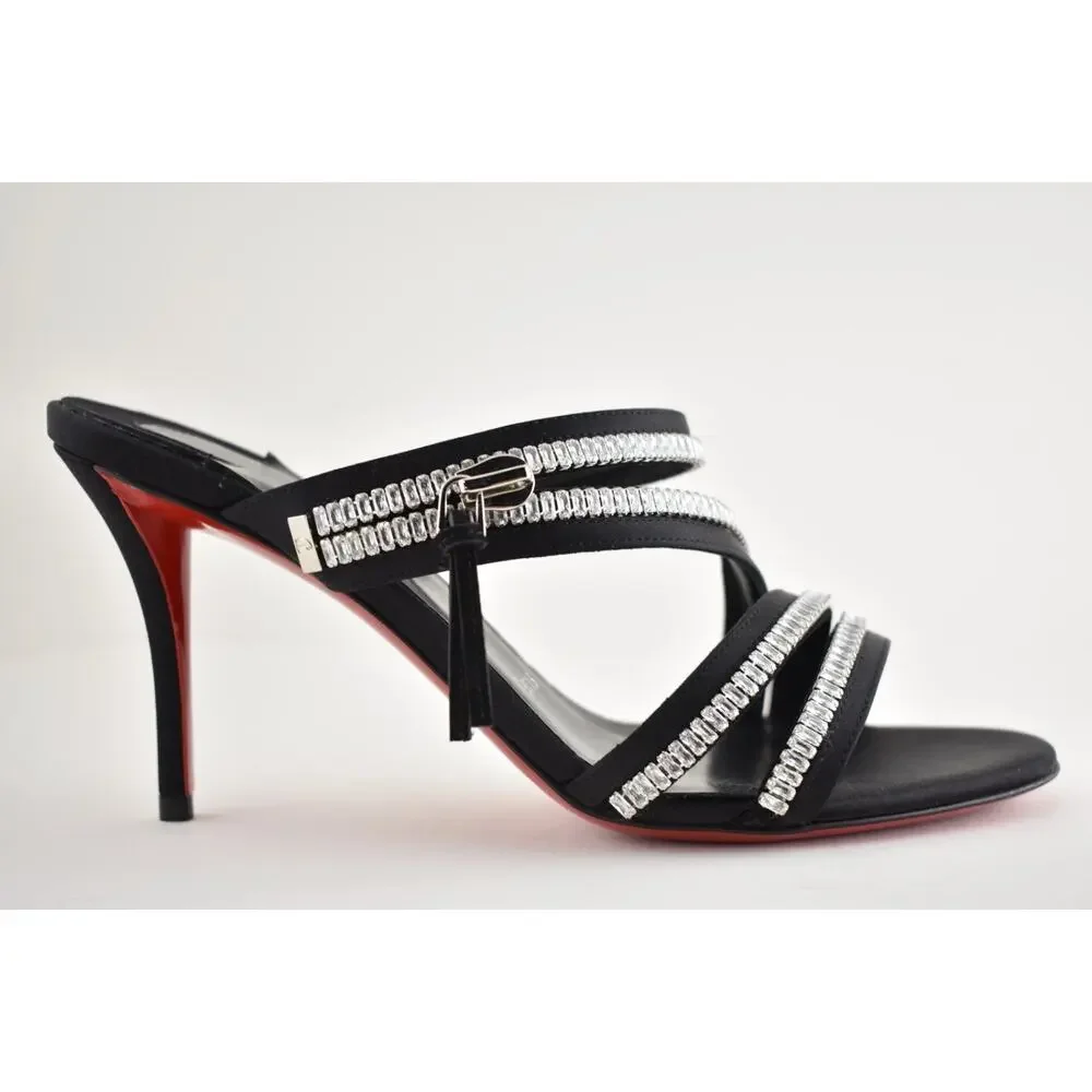 Christian Louboutin Merylzip Strass 80 Black Crystal Sandal Mule Heel Pump 41